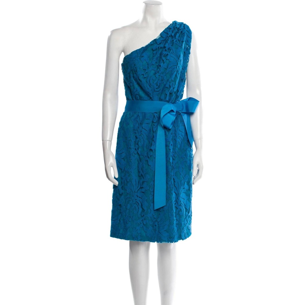 Tadashi Shoji Womens One Shoulder Floral Lace Sheath Dress Teal Blue Size 14